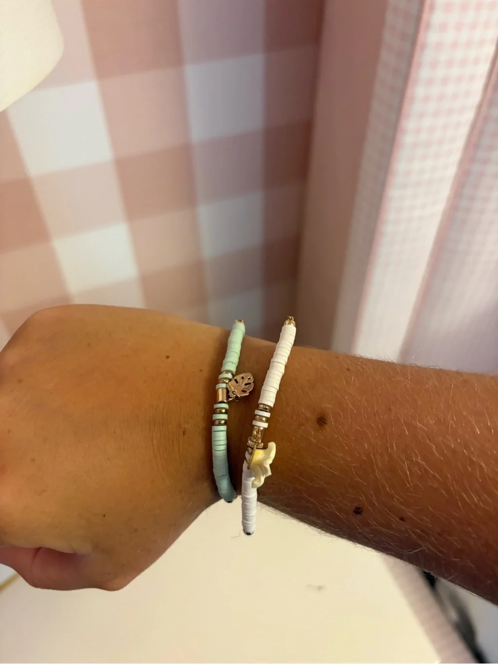 Delicate White & Light Green Beaded Stretch Bracelet Set
